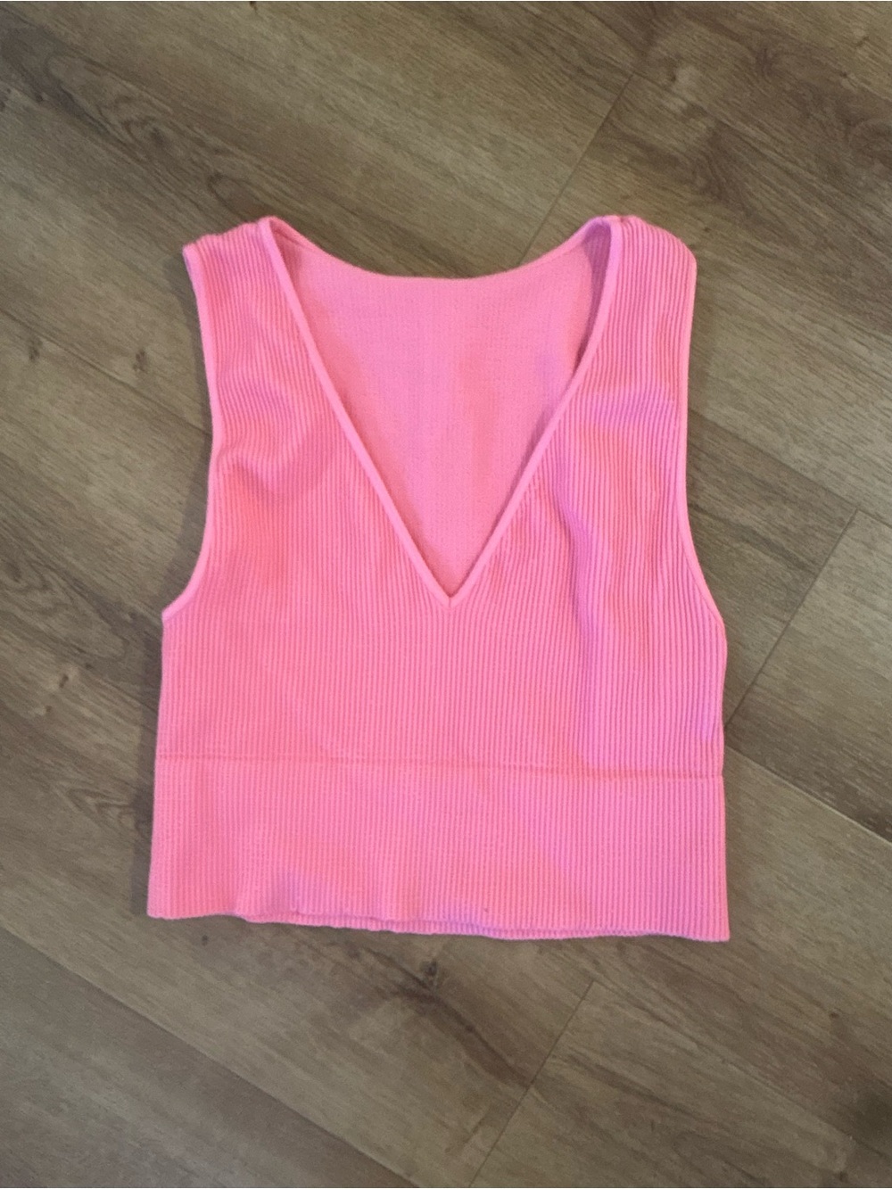 Women’s Pink Ribbed V-Neck Tank Top